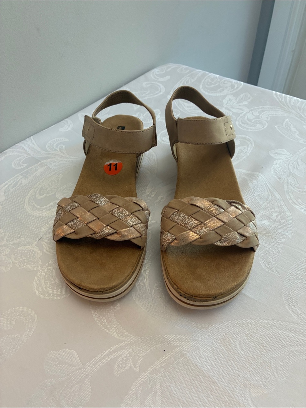 White Mountain Metallic Braided Strap Wedge Sandals - Tan/Gold